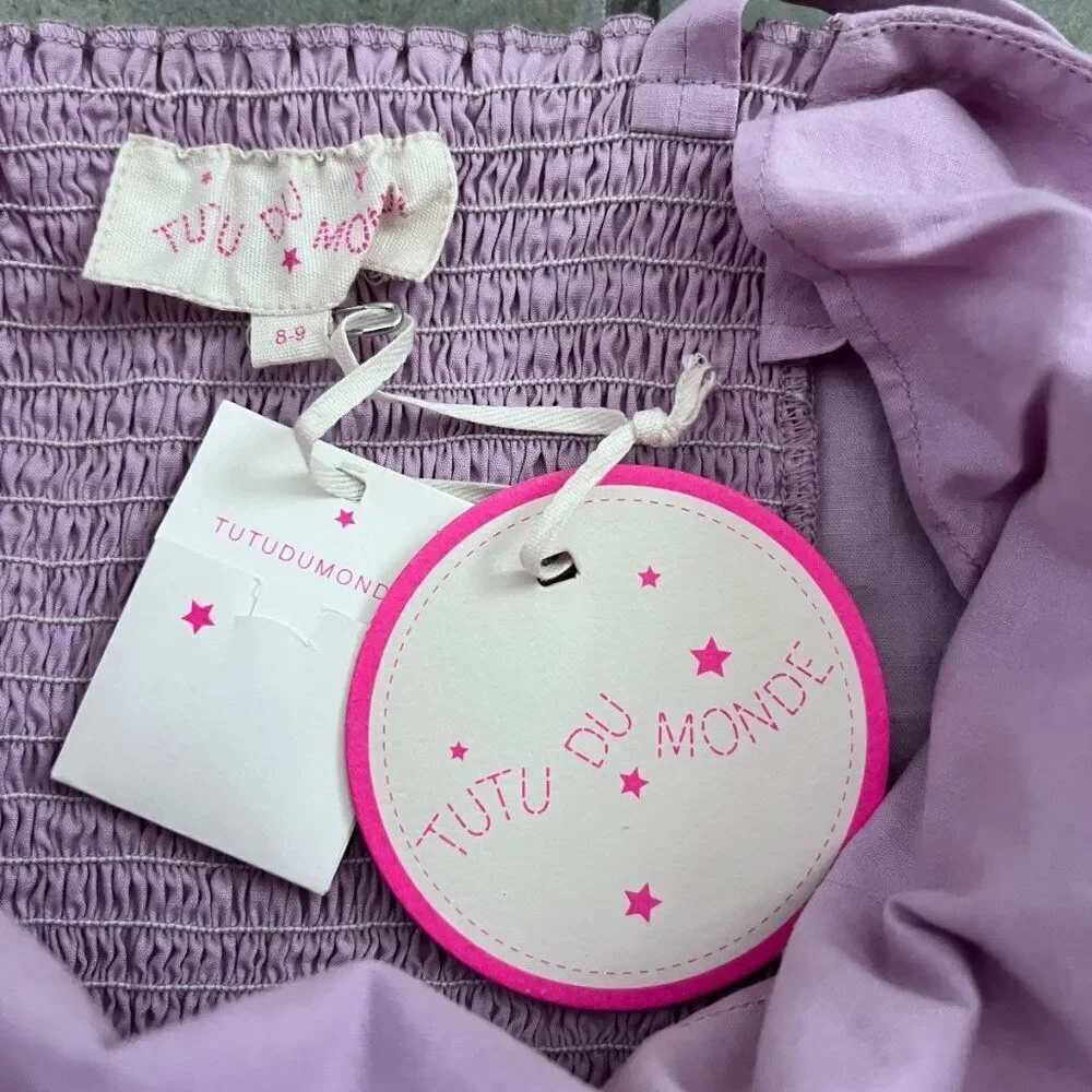 NWT! Tutu du Monde Lavender Purple Sequin Tulle Shorts Romper Onesie Size 8-9